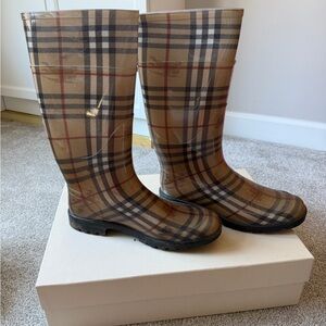 Burberry Plaid Winter Rain Boots - Brown and Black